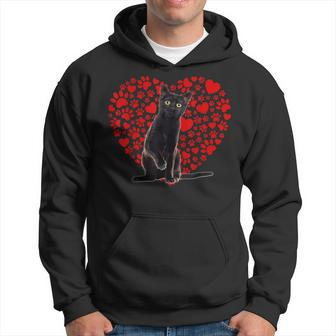 Valentines Day Cat Kitten Lover Paw Heart Black Cat Dad Mom Hoodie - Seseable
