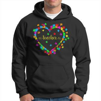 Valentines Day Teacher Autism Awareness 100 Days Heart Men Hoodie Graphic Print Hooded Sweatshirt - Seseable
