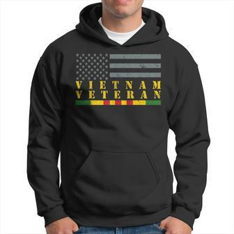 Vietnam Veteran Yellow Text Distressed American Flag Hoodie - Seseable