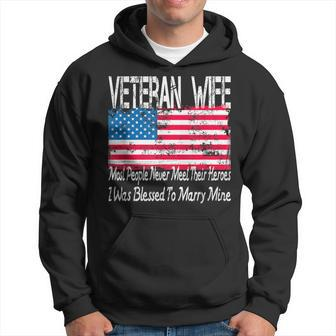 Vintage American Flag Us Military Family Veteran Wife Men Hoodie Graphic Print Hooded Sweatshirt - Seseable