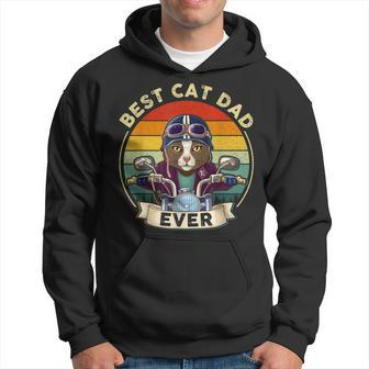 Vintage Best Cat Dad Ever Cat Riding Motorcycle Fathers Day Hoodie - Seseable