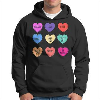Vintage Candy Anti Valentine Conversation Hearts Sarcasm Fun Men Hoodie Graphic Print Hooded Sweatshirt - Seseable
