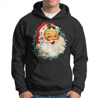 Vintage Christmas Santa Claus Face Old Fashioned Flower Men Hoodie Graphic Print Hooded Sweatshirt - Seseable