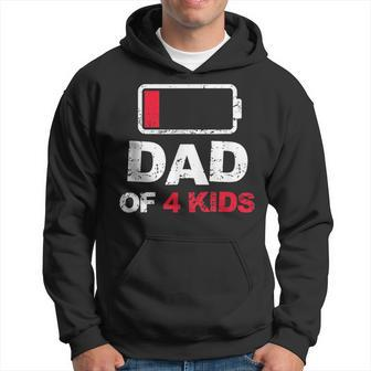 Vintage Dad Dad Of 4 Kids Battery Low Fathers Day Hoodie - Seseable