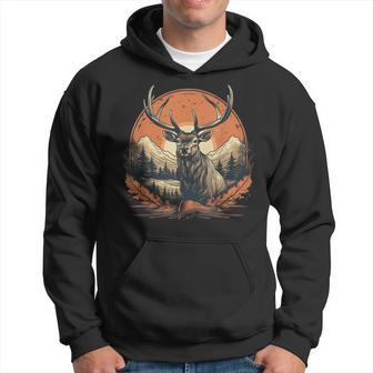 Vintage Elk Design With Sunset Background For Retro Lovers Hoodie | Mazezy