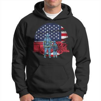 Vintage Firetruck American Flag Firetruck Lover 4Th Of July Hoodie | Mazezy