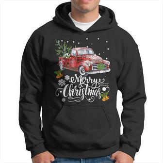 Vintage Merry Christmas Wagon Red Truck Pajama Family Xmas Men Hoodie Graphic Print Hooded Sweatshirt - Seseable