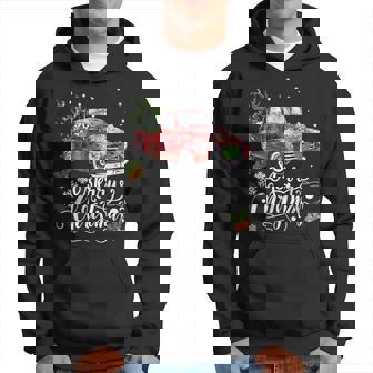 Vintage Merry Christmas Wagon Red Truck Pajama Family Xmas Men Hoodie Graphic Print Hooded Sweatshirt | Seseable CA