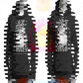 Vintage Pink Santa Claus Pink Merry Christmas Design Men Hoodie Graphic Print Hooded Sweatshirt - Seseable
