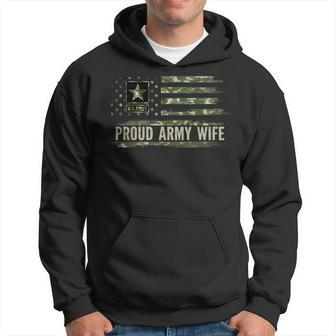 Vintage Proud Army Wife Camo American Flag Veteran Gift Men Hoodie Graphic Print Hooded Sweatshirt - Seseable