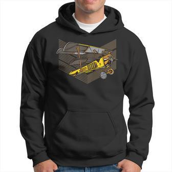 Vintage Retro Bi-Plane Airplane Aviation Gift Idea Men Hoodie Graphic Print Hooded Sweatshirt - Seseable
