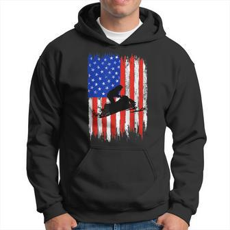 Vintage Snowmobile Usa American Flag Funny Snowmobiling Gift Hoodie - Seseable
