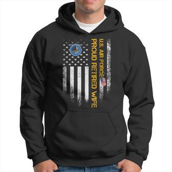 Vintage Usa American Flag Us Air Force Proud Retired Wife Men Hoodie Graphic Print Hooded Sweatshirt - Seseable