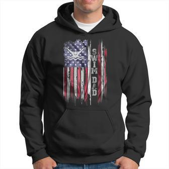 Vintage Usa Flag Proud Swimming Dad Swim Swimmer Silhouette Hoodie - Seseable