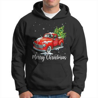 Vintage Wagon Christmas Red Truck Pick Up Funny Xmas Holiday Men Hoodie Graphic Print Hooded Sweatshirt - Seseable