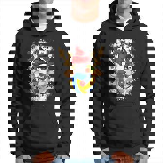 Volleyball Christmas Reindeer With Santa Hat Funny Holiday Men Hoodie Graphic Print Hooded Sweatshirt - Seseable