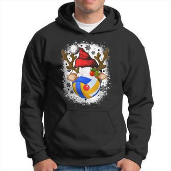 Volleyball Christmas Reindeer With Santa Hat Funny Holiday Men Hoodie Graphic Print Hooded Sweatshirt - Seseable