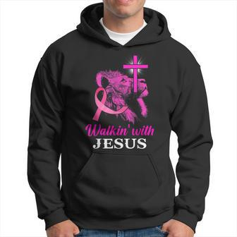 Walking With Jesus Lion Christian Cross Breast Cancer Women Hoodie - Seseable