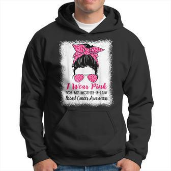 I Wear Pink For My Mother In Law Messy Bun Breast Cancer Men Hoodie - Thegiftio UK