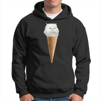 White Fluffy Cat Sitting In The Ice Cream Cone Hoodie | Mazezy