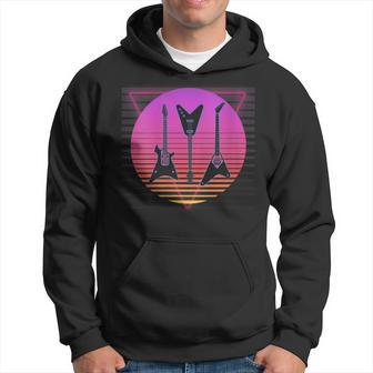 Womens Guitar Music Band Rock Retro Vaporwave Vintage 80S 90S Hoodie - Seseable