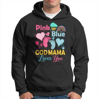 Womens Pink Or Blue God Mama Loves You Gender Reveal Baby Hoodie | Mazezy