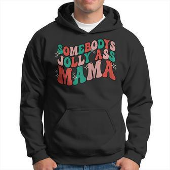 Womens Somebodys Jollyass Mama Christmas Lights Funny Xmas Men Hoodie Graphic Print Hooded Sweatshirt - Seseable