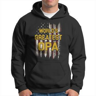 Worlds Greatest Opa Grandpa Distressed Flag Gift For Mens Hoodie | Mazezy