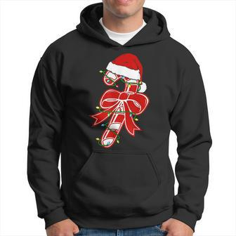 Xmas Candy Cane Crew Santa Hat Christmas Family Matching Pjs Men Hoodie Graphic Print Hooded Sweatshirt - Seseable