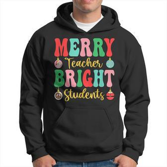 Xmas Groovy Retro Christmas Merry & Bright Teacher Student Men Hoodie Graphic Print Hooded Sweatshirt - Seseable