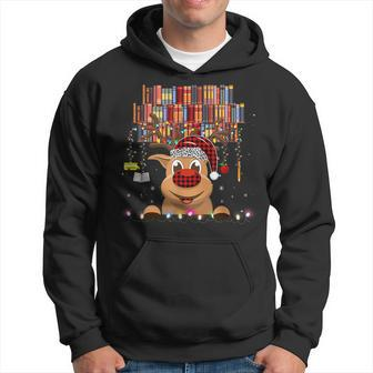 Xmas Light Book Lover Librarian Library Books Reindeer Plaid Men Hoodie Graphic Print Hooded Sweatshirt - Seseable