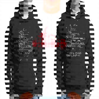 Xmas Merry Christmas Buffalo Truck Tree Red Plaid Men Hoodie Graphic Print Hooded Sweatshirt | Seseable CA