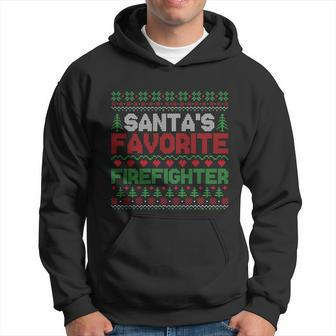 Xmas Santas Favorite Firefighter Ugly Christmas Sweater Gift Hoodie - Monsterry DE