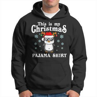 Xmas This Is My Christmas Penguin Santa Hat Snowflakes Fun Men Hoodie Graphic Print Hooded Sweatshirt - Seseable