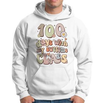 100 Days With My Awesome Class Retro Teacher Women Girls Hoodie - Seseable