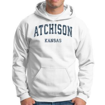 Atchison Kansas Ks Vintage Varsity Sports Navy Design Men Hoodie Graphic Print Hooded Sweatshirt - Seseable