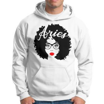 Black Queen Birthday Gifts Red Lips Afro Diva Aries Zodiac Hoodie | Mazezy