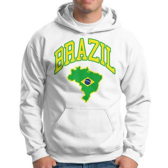 Brazil Brazilian Map Football Fans Flag South Latin America Men Hoodie Graphic Print Hooded Sweatshirt - Seseable