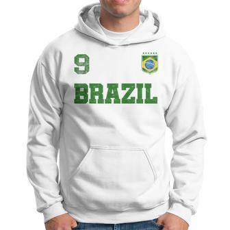 Brazil Jersey Number Nine Brazilian Futebol Soccer Men Hoodie Graphic Print Hooded Sweatshirt - Seseable