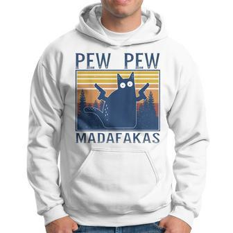 Cat Pew Pew Madafakas Crazy Funny Cat Lovers Vintage Men Hoodie Graphic Print Hooded Sweatshirt - Seseable