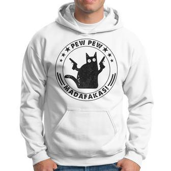 Cat Vintage Pewpewpew Madafakas Cat Crazy Pew Vintage Black Men Hoodie Graphic Print Hooded Sweatshirt - Seseable