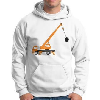 Crane With Wrecking Ball Building Job Site Vehicle Men Hoodie Graphic Print Hooded Sweatshirt - Seseable