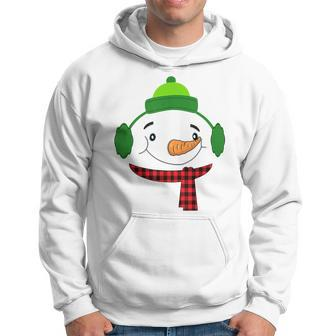 Cute Snowman Face Buffalo Red Plaid Fun Winter Snow Snowmen Men Hoodie Graphic Print Hooded Sweatshirt - Seseable