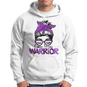 Cystic Fibrosis Warrior Awareness Purple Messy Bun Leopard Men Hoodie Graphic Print Hooded Sweatshirt - Seseable