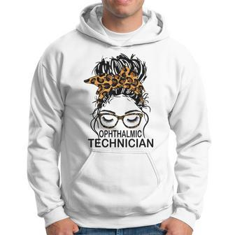 Funny Leopard Messy Hair Bun Ophthalmic Technician For Women Men Hoodie Graphic Print Hooded Sweatshirt - Seseable