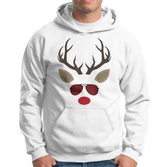Funny Reindeer With Glasses Buffalo Plaid Christmas Deer Men Men Hoodie Graphic Print Hooded Sweatshirt - Seseable