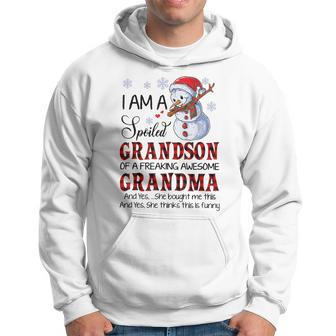 I Am A Spoiled Grandson Of A Freaking Awesome Grandma Xmas Hoodie - Thegiftio UK