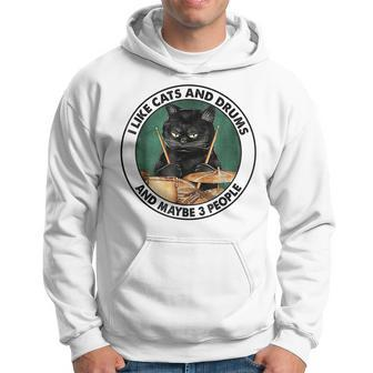 I Like Cats And Drums And Maybe 3 People Black Cats Lovers Hoodie - Seseable