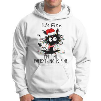 Its Fine Im Fine Everything Is Fine Christmas Cat Xmas Pjs Men Hoodie Graphic Print Hooded Sweatshirt - Seseable