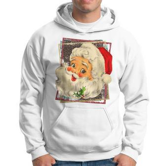 Leopard Vintage 70S Santa Merry Christmas Santa Claus Face Men Hoodie Graphic Print Hooded Sweatshirt - Seseable